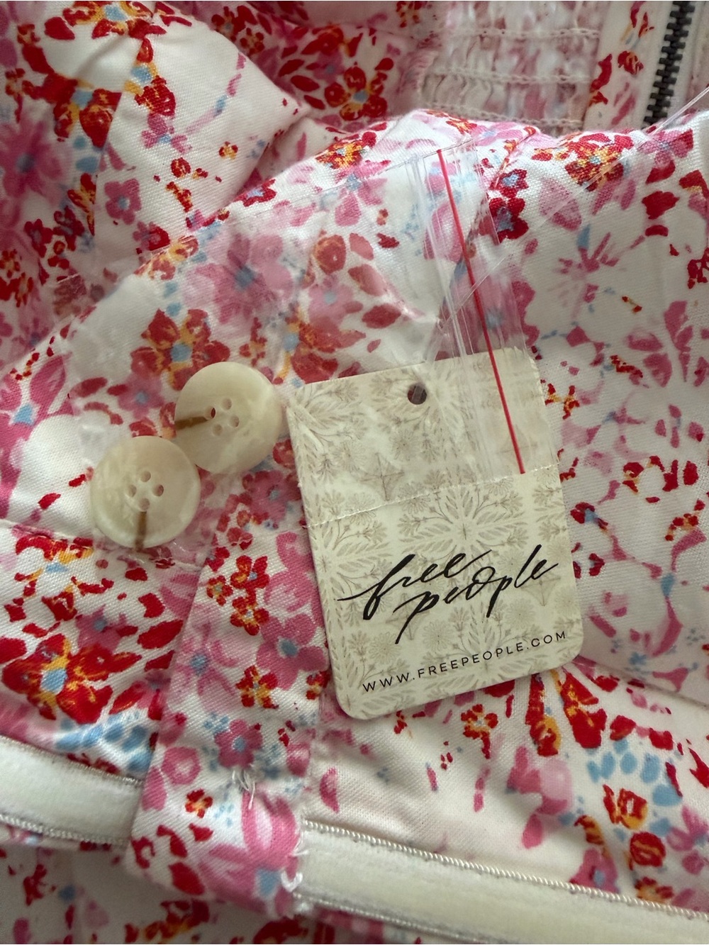 Free People White Strapless Mini Dress with Pink & Red Floral Print - Picture 3 of 5
